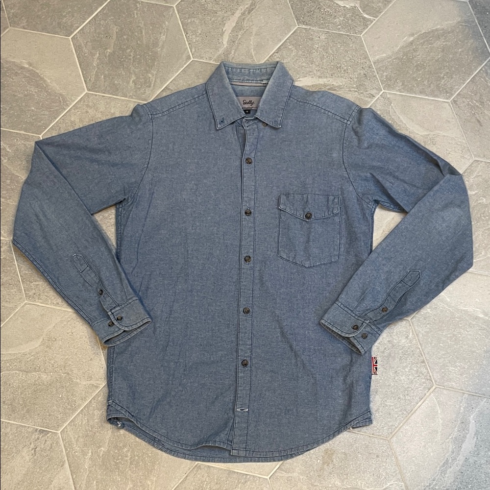 Skelly Collective Light Blue Chambray Button-Down Shirt | Men’s Small